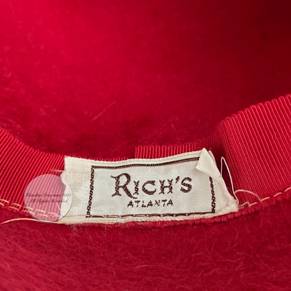 Vintage Merrie Mac Hat Red Felted Fur Wide Brim Merri Soie Rich\'s Atlanta